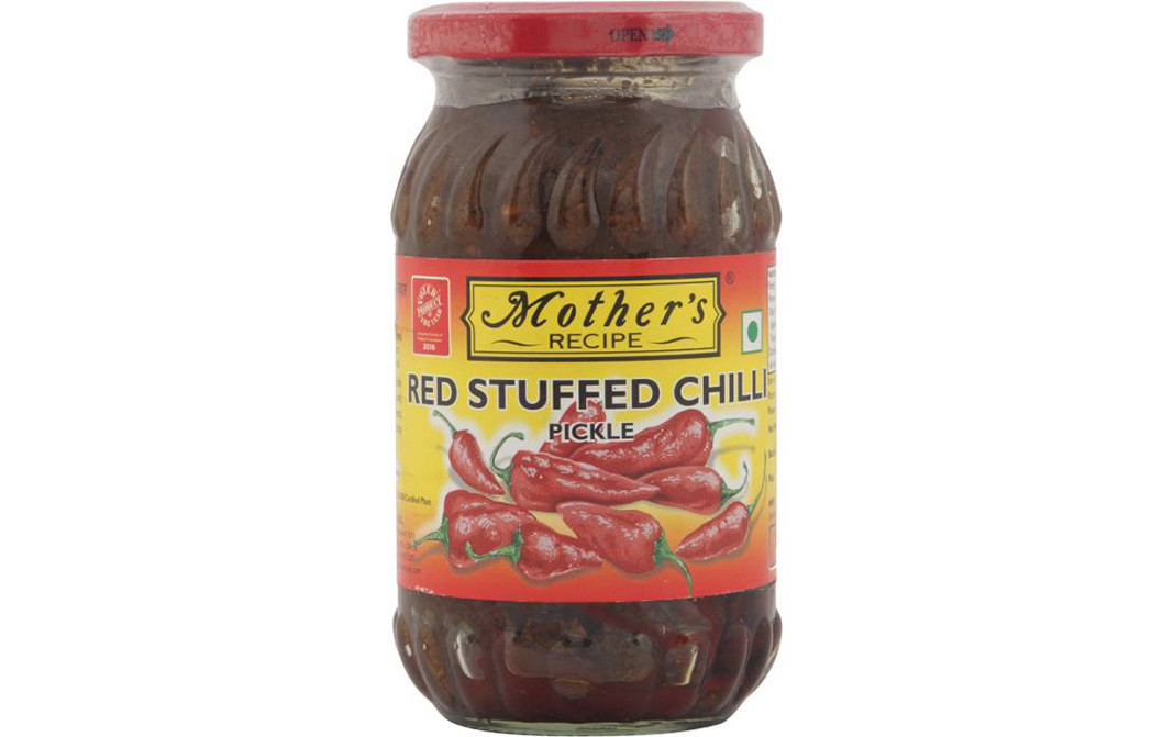 Mother's Recipe Red Stuffed Chilli Pickle   Glass Jar  400 grams